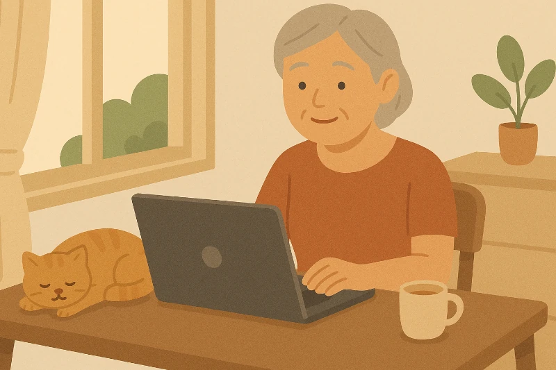 Femme âgée utilisant un ordinateur pour l'envoi d'un courrier recommandé en ligne