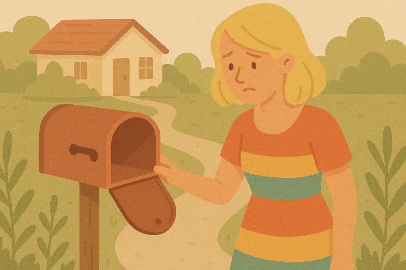 Femme constatant dépitée qu'elle n'a pas reçu son colis