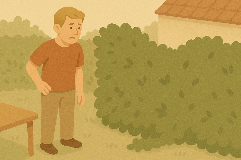 Homme dépitée devant une haie débordant sur son terrain