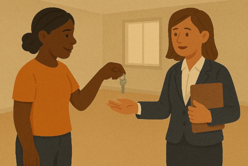 Une femme remet les clés de sa location