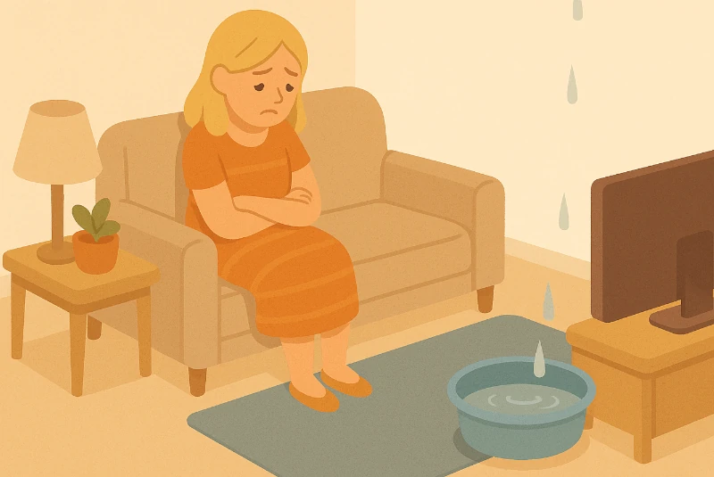 Femme dans un logement dont le toit fuit