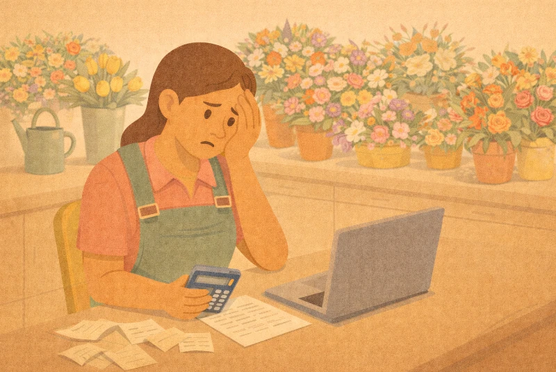 Fleuriste constatant qu'un client n'a pas réglé sa facture