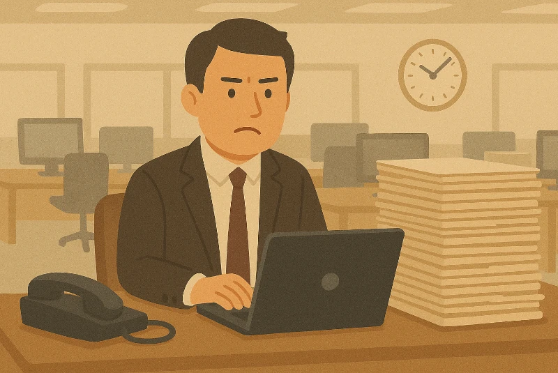 Homme travaillant tard au bureau