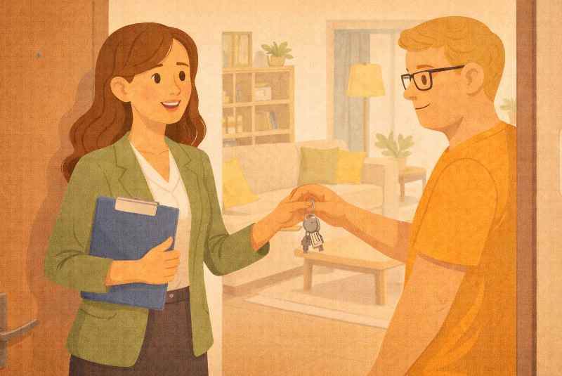 Locataire rendant les clés d'un appartement meublé