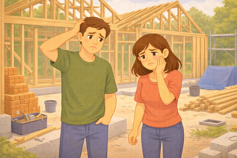 Couple sur un chantier non terminé