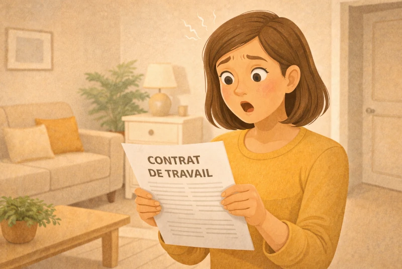 Femme constatant une erreur sur son contrat de travail