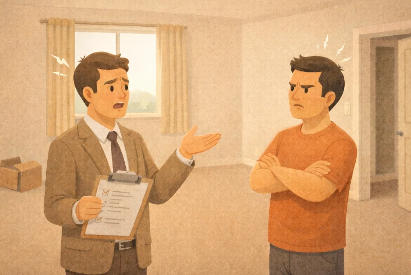 Personnes en désaccord au cours d'un état des lieux de sortie