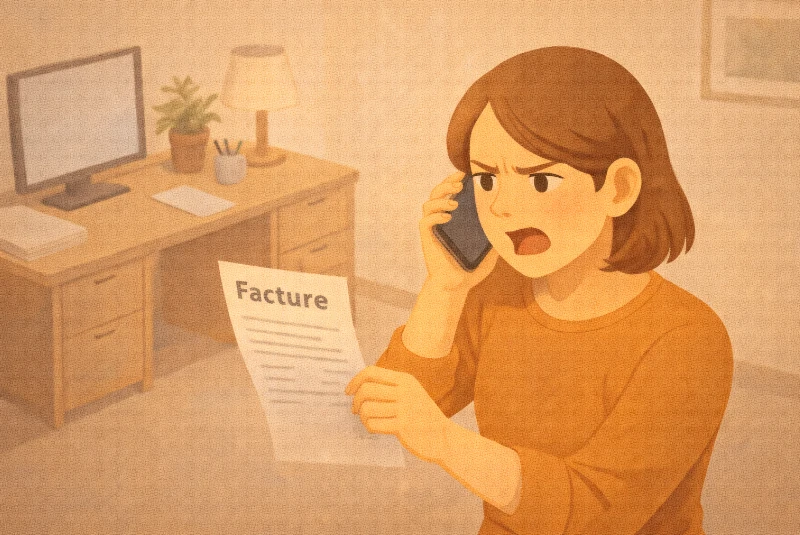 Femme contestant une facturation de frais de résiliation