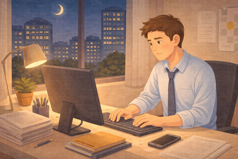 Employé effectuant des heures supplémentaires à son bureau