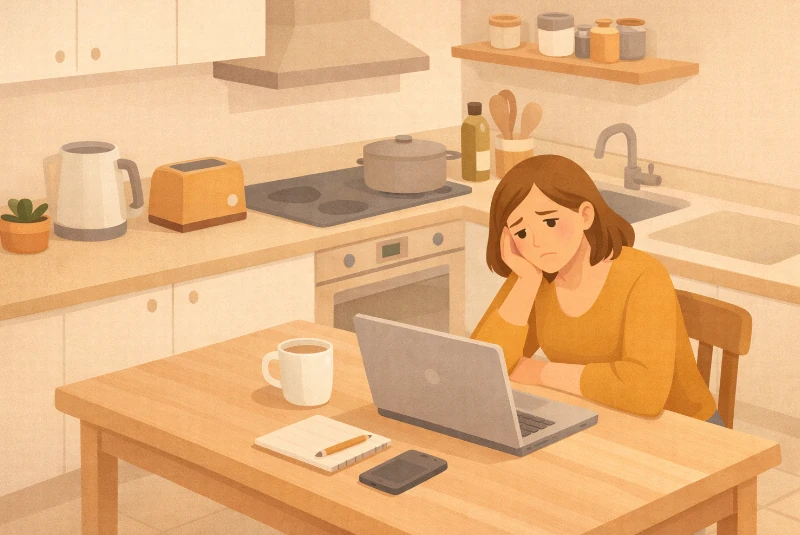 Femme désabusée devant un site Internet marchand qui a fermé