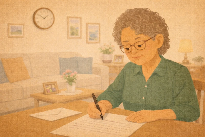 femme écrivant une lettre de demande d'acte de décès