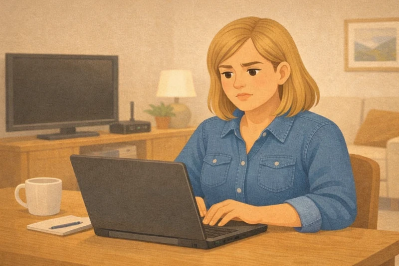 femme résiliant son abonnement à la box tv / internet depuis son ordinateur