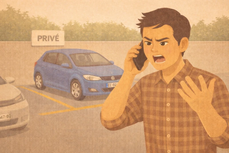 homme au téléphone au sujet d'un stationnement sur sa place privative