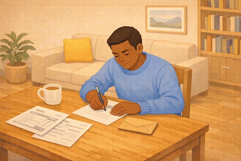 homme en train de rédiger une lettre pour annuler une commande avant expédition