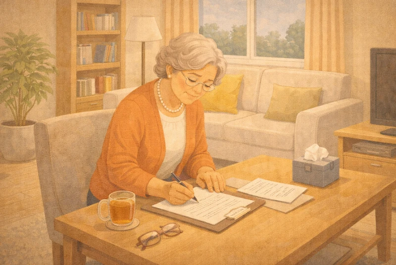 femme écrivant une lettre de résiliation pour sa mutuelle