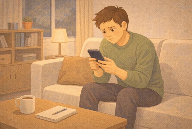 Homme annulant une commande sur son smartphone