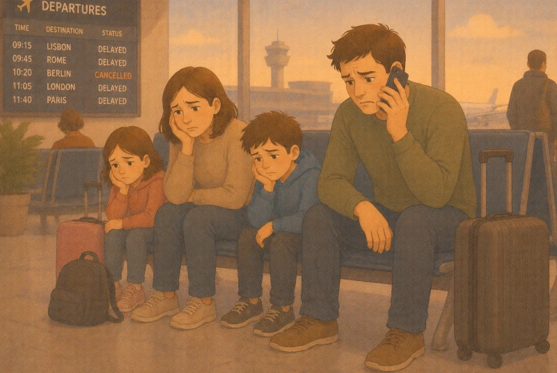 Famille dépitée à l'aéroport