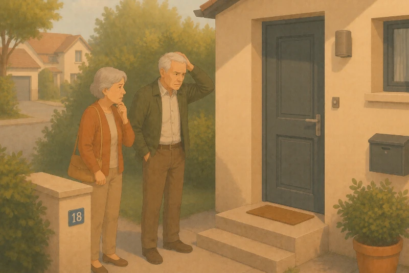 Grands-parents trouvant porte close devant le domicile de leurs petits-enfants