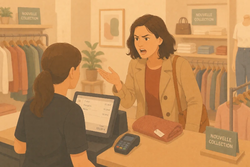 Femme mécontente dans un magasin de vêtements