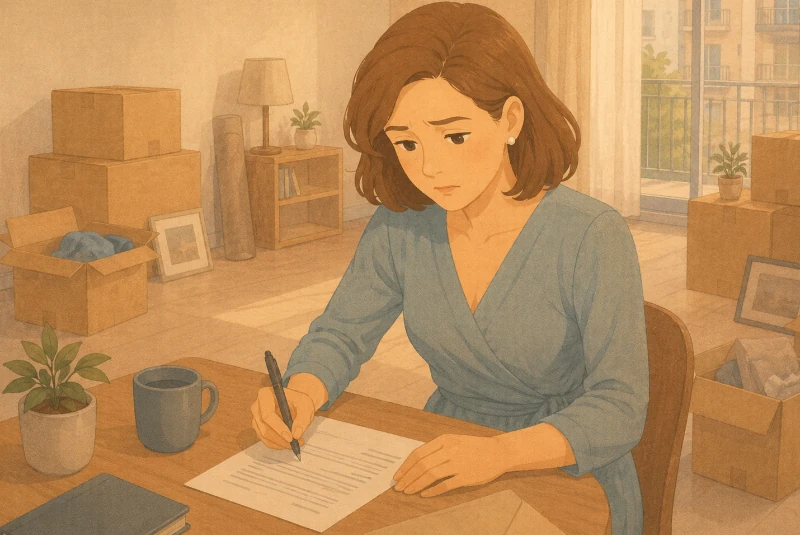 femme rédigeant une lettre de préavis de départ de son logement pour un motif professionnel